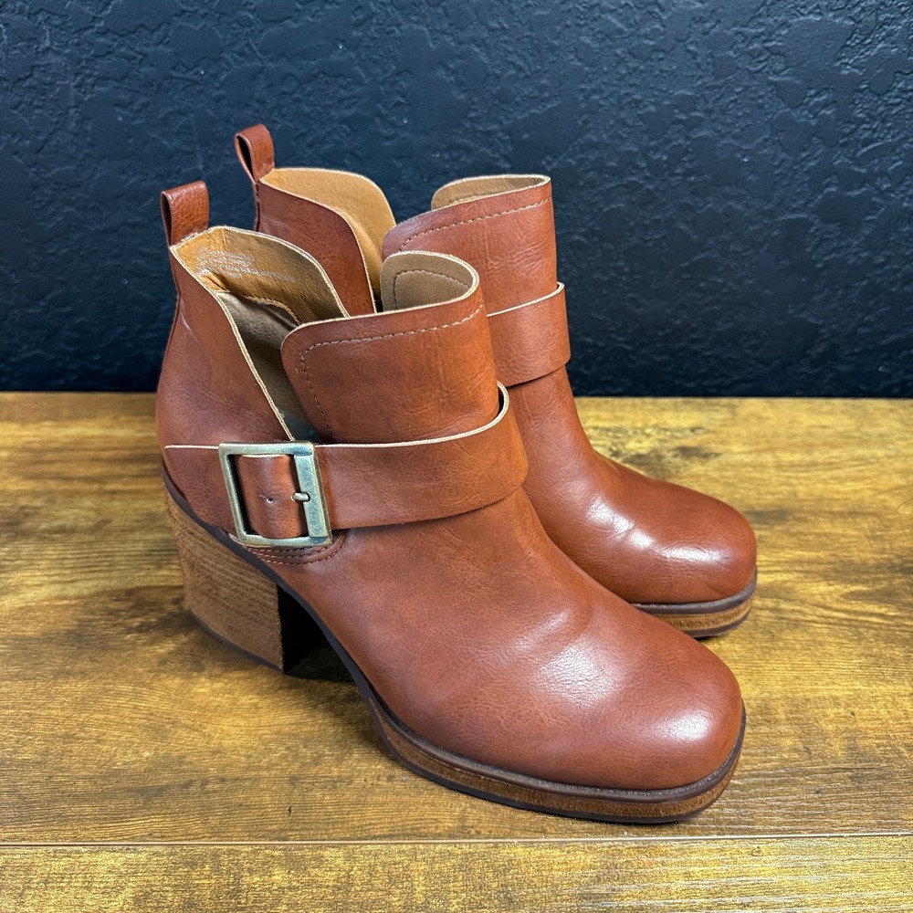Korks KR0018716 Brown Leather Buckle Ankle Boots Womens Size 9M